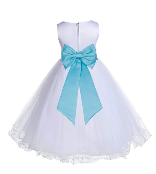 White Formal Wedding Pageant Special Occasions Rattail Edge Tulle Flower Girl Dress 829T(4)