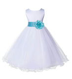 White Formal Wedding Pageant Special Occasions Rattail Edge Tulle Flower Girl Dress 829T(4)