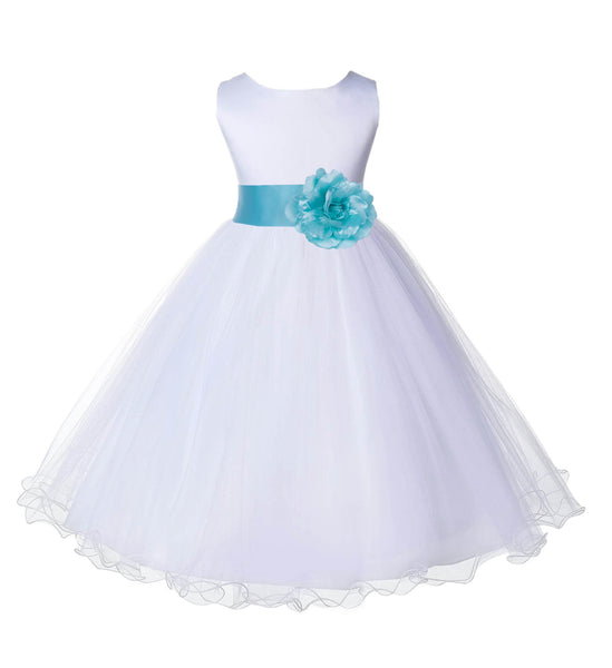 White Formal Wedding Pageant Special Occasions Rattail Edge Tulle Flower Girl Dress 829T(4)