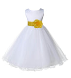 White Formal Wedding Pageant Special Occasions Rattail Edge Tulle Flower Girl Dress 829T(3)