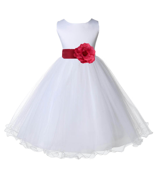 White Formal Wedding Pageant Special Occasions Rattail Edge Tulle Flower Girl Dress 829S(3)