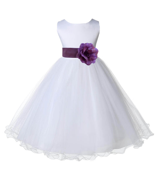 White Formal Wedding Pageant Special Occasions Rattail Edge Tulle Flower Girl Dress 829T(2)