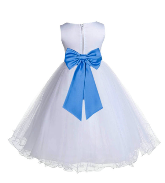 White Formal Wedding Pageant Special Occasions Rattail Edge Tulle Flower Girl Dress 829T(5)
