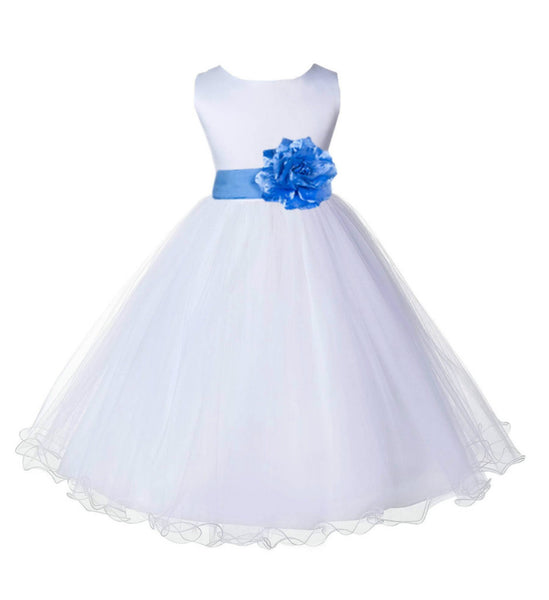 White Formal Wedding Pageant Special Occasions Rattail Edge Tulle Flower Girl Dress 829T(5)