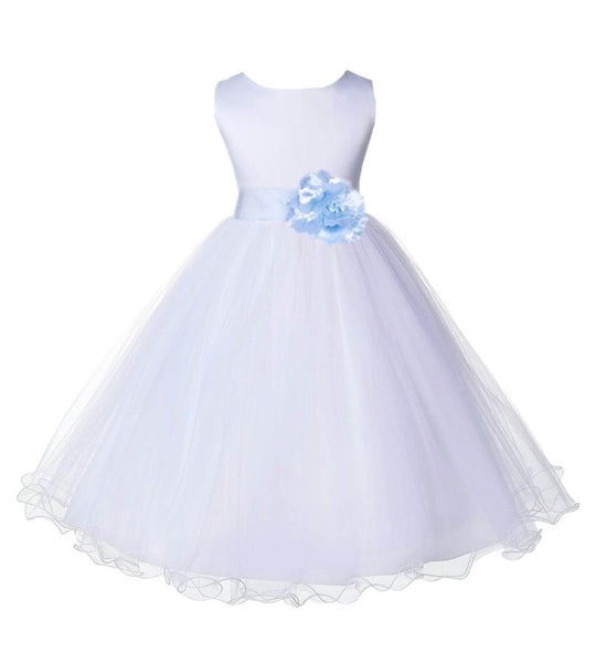 White Formal Wedding Pageant Special Occasions Rattail Edge Tulle Flower Girl Dress 829T(5)