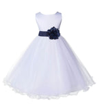 White Formal Wedding Pageant Special Occasions Rattail Edge Tulle Flower Girl Dress 829T(5)