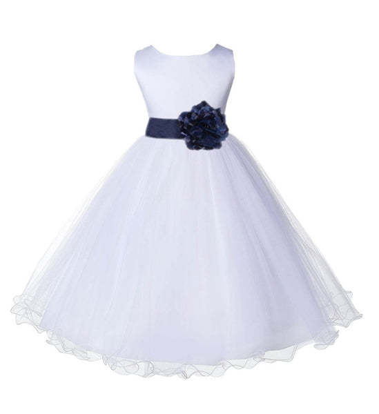 White Formal Wedding Pageant Special Occasions Rattail Edge Tulle Flower Girl Dress 829T(5)