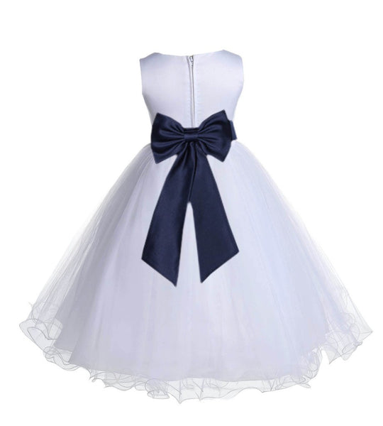White Formal Wedding Pageant Special Occasions Rattail Edge Tulle Flower Girl Dress 829T(5)
