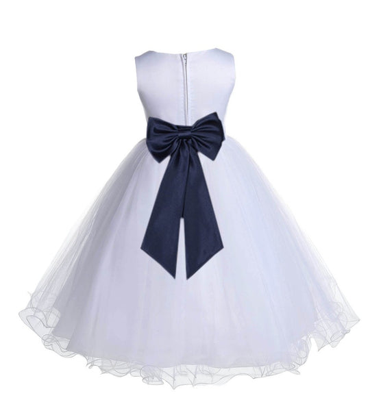White Formal Wedding Pageant Special Occasions Rattail Edge Tulle Flower Girl Dress 829T(5)