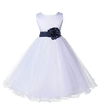 White Formal Wedding Pageant Special Occasions Rattail Edge Tulle Flower Girl Dress 829T(5)