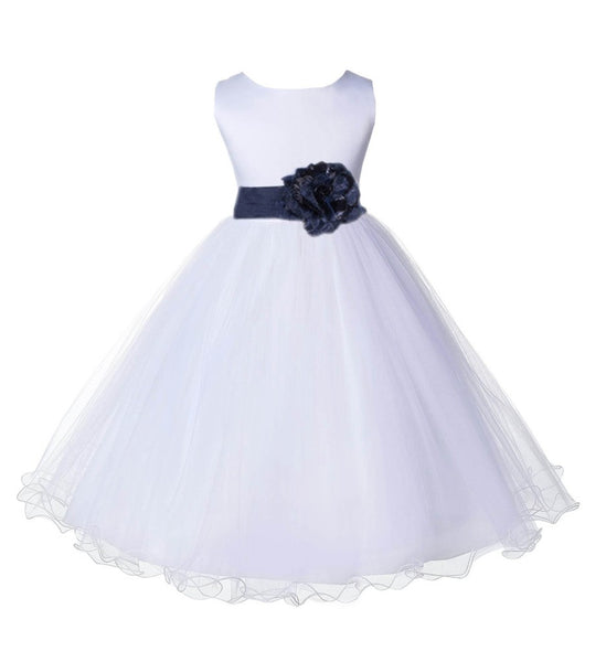 White Formal Wedding Pageant Special Occasions Rattail Edge Tulle Flower Girl Dress 829T(5)