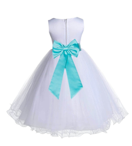 White Formal Wedding Pageant Special Occasions Rattail Edge Tulle Flower Girl Dress 829T(5)