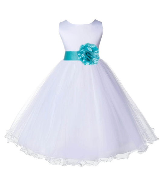 White Formal Wedding Pageant Special Occasions Rattail Edge Tulle Flower Girl Dress 829T(5)