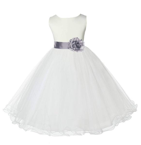 Ivory Formal Wedding Pageant Special Occasions Rattail Edge Tulle Flower Girl Dress 829S(5)