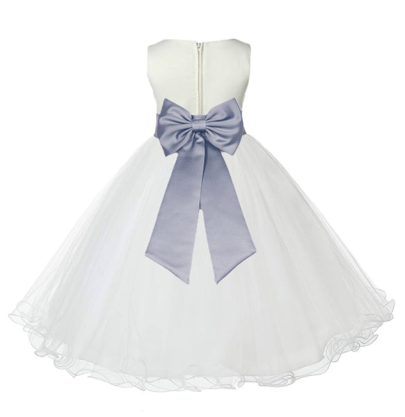 Ivory Formal Wedding Pageant Special Occasions Rattail Edge Tulle Flower Girl Dress 829T(3)