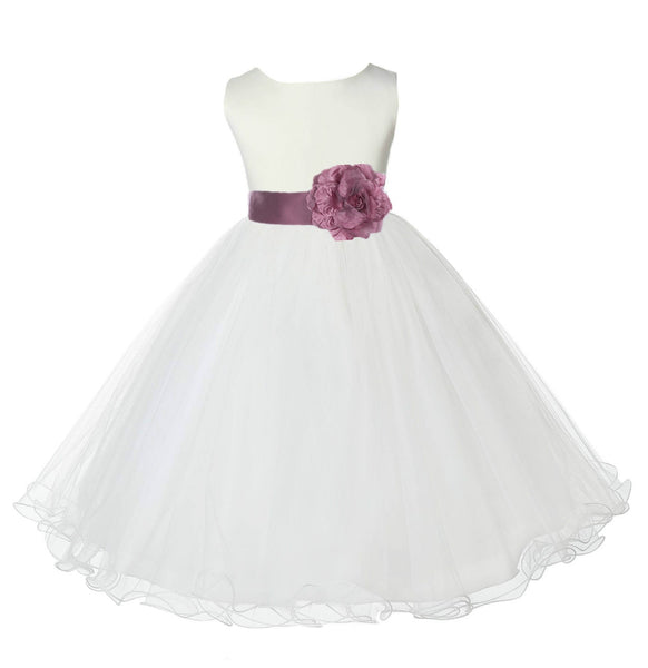 Ivory Formal Wedding Pageant Special Occasions Rattail Edge Tulle Flower Girl Dress 829S(1)