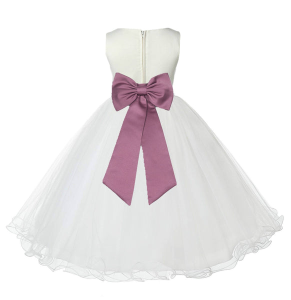 Ivory Formal Wedding Pageant Special Occasions Rattail Edge Tulle Flower Girl Dress 829T(5)