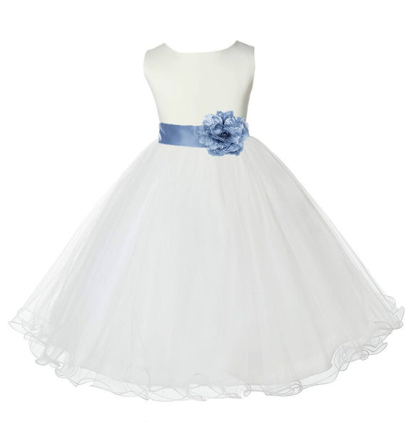 Ivory Formal Wedding Pageant Special Occasions Rattail Edge Tulle Flower Girl Dress 829S(4)