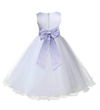 White Formal Wedding Pageant Special Occasions Rattail Edge Tulle Flower Girl Dress 829T(5)