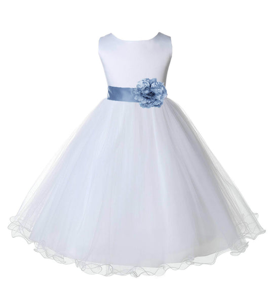White Formal Wedding Pageant Special Occasions Rattail Edge Tulle Flower Girl Dress 829T(5)