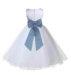 White Formal Wedding Pageant Special Occasions Rattail Edge Tulle Flower Girl Dress 829T(5)