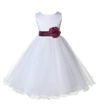 White Formal Wedding Pageant Special Occasions Rattail Edge Tulle Flower Girl Dress 829T(3)