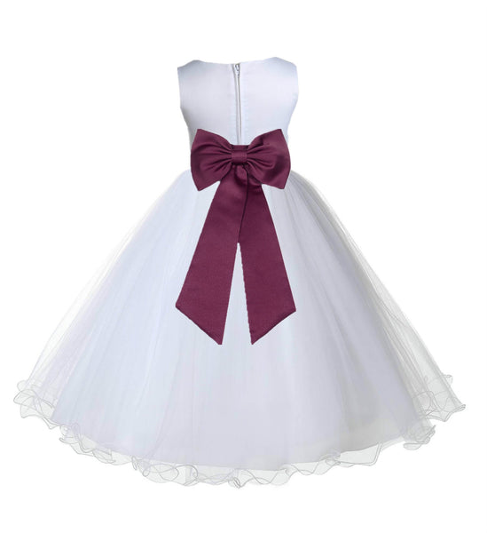 White Formal Wedding Pageant Special Occasions Rattail Edge Tulle Flower Girl Dress 829T(3)