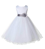 White Formal Wedding Pageant Special Occasions Rattail Edge Tulle Flower Girl Dress 829T(5)
