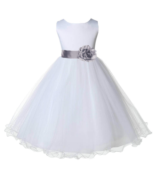 White Formal Wedding Pageant Special Occasions Rattail Edge Tulle Flower Girl Dress 829T(5)