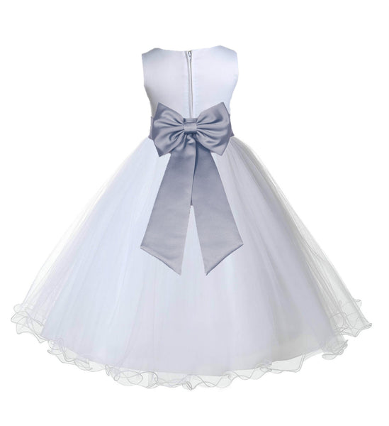 White Formal Wedding Pageant Special Occasions Rattail Edge Tulle Flower Girl Dress 829T(5)
