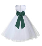 White Formal Wedding Pageant Special Occasions Rattail Edge Tulle Flower Girl Dress 829T(4)