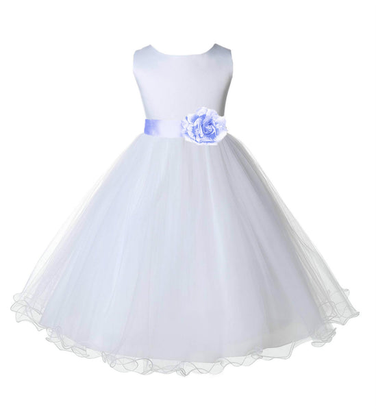 White Formal Wedding Pageant Special Occasions Rattail Edge Tulle Flower Girl Dress 829T(4)