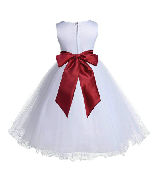 White Formal Wedding Pageant Special Occasions Rattail Edge Tulle Flower Girl Dress 829S(1)