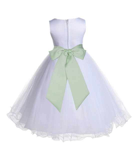White Formal Wedding Pageant Special Occasions Rattail Edge Tulle Flower Girl Dress 829S(4)