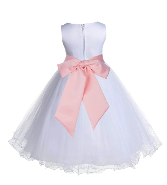 White Formal Wedding Pageant Special Occasions Rattail Edge Tulle Flower Girl Dress 829S(4)