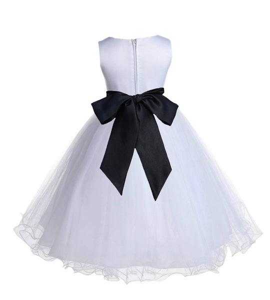 White Formal Wedding Pageant Special Occasions Rattail Edge Tulle Flower Girl Dress 829S(1)