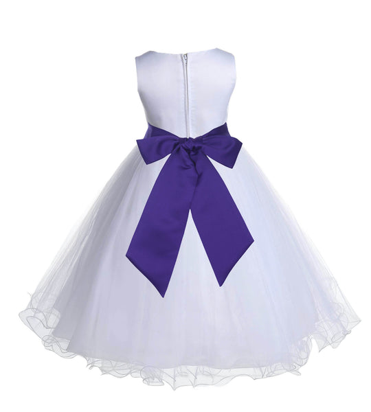 White Formal Wedding Pageant Special Occasions Rattail Edge Tulle Flower Girl Dress 829S(4)