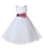 White Formal Wedding Pageant Special Occasions Rattail Edge Tulle Flower Girl Dress 829T(5)