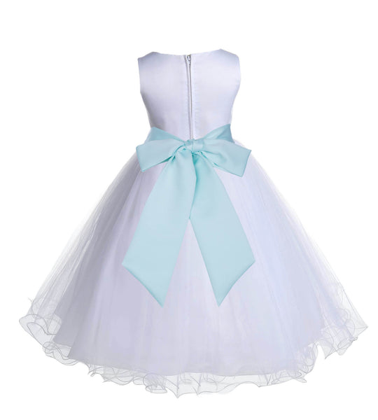 White Formal Wedding Pageant Special Occasions Rattail Edge Tulle Flower Girl Dress 829S(4)