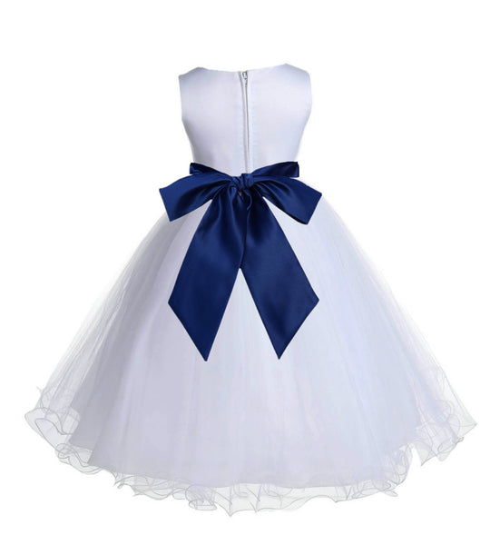White Formal Wedding Pageant Special Occasions Rattail Edge Tulle Flower Girl Dress 829S(2)