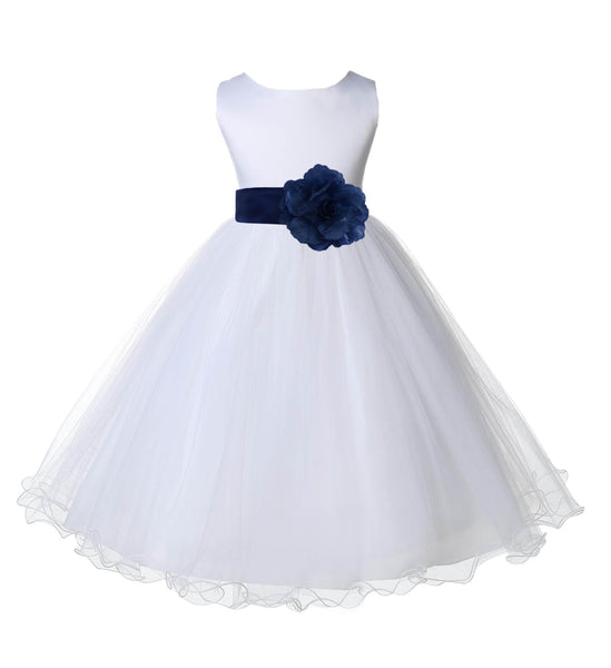 White Formal Wedding Pageant Special Occasions Rattail Edge Tulle Flower Girl Dress 829S(2)