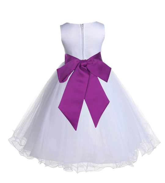 White Formal Wedding Pageant Special Occasions Rattail Edge Tulle Flower Girl Dress 829S(4)