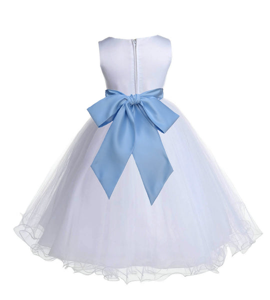 White Formal Wedding Pageant Special Occasions Rattail Edge Tulle Flower Girl Dress 829S(2)