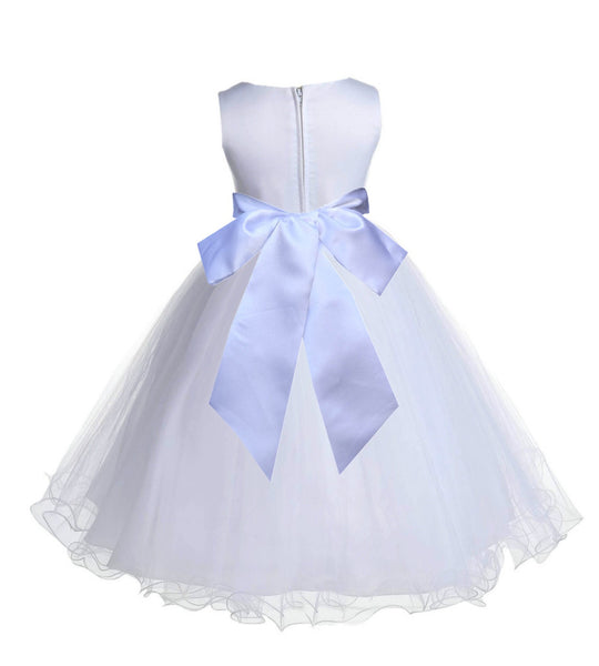 White Formal Wedding Pageant Special Occasions Rattail Edge Tulle Flower Girl Dress 829S(1)