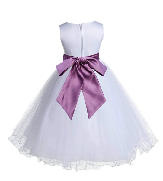 White Formal Wedding Pageant Special Occasions Rattail Edge Tulle Flower Girl Dress 829S(2)