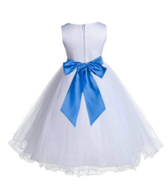 White Formal Wedding Pageant Special Occasions Rattail Edge Tulle Flower Girl Dress 829S(5)