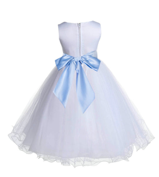 White Formal Wedding Pageant Special Occasions Rattail Edge Tulle Flower Girl Dress 829S(5)