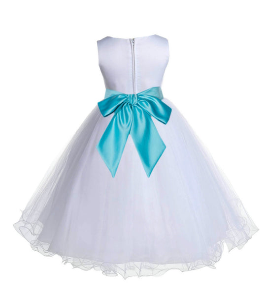 White Formal Wedding Pageant Special Occasions Rattail Edge Tulle Flower Girl Dress 829S(5)