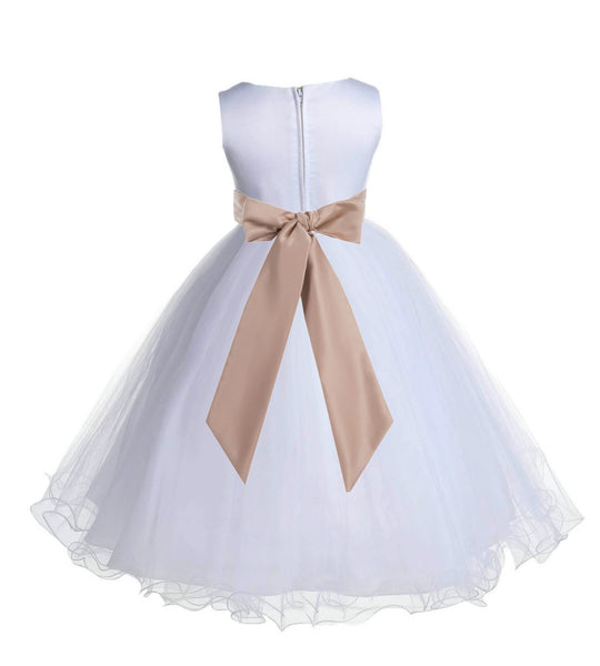 White Formal Wedding Pageant Special Occasions Rattail Edge Tulle Flower Girl Dress 829S(4)