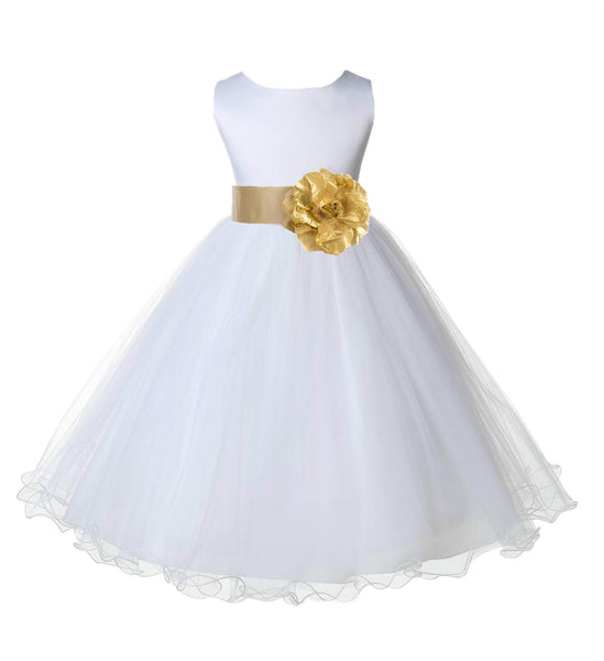White Formal Wedding Pageant Special Occasions Rattail Edge Tulle Flower Girl Dress 829S(5)